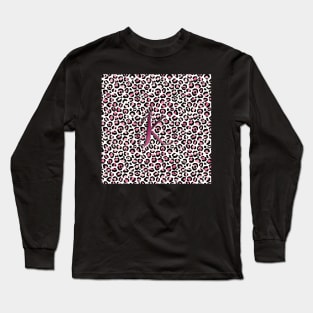 Letter K Monogram & Pink Leopard Print Long Sleeve T-Shirt